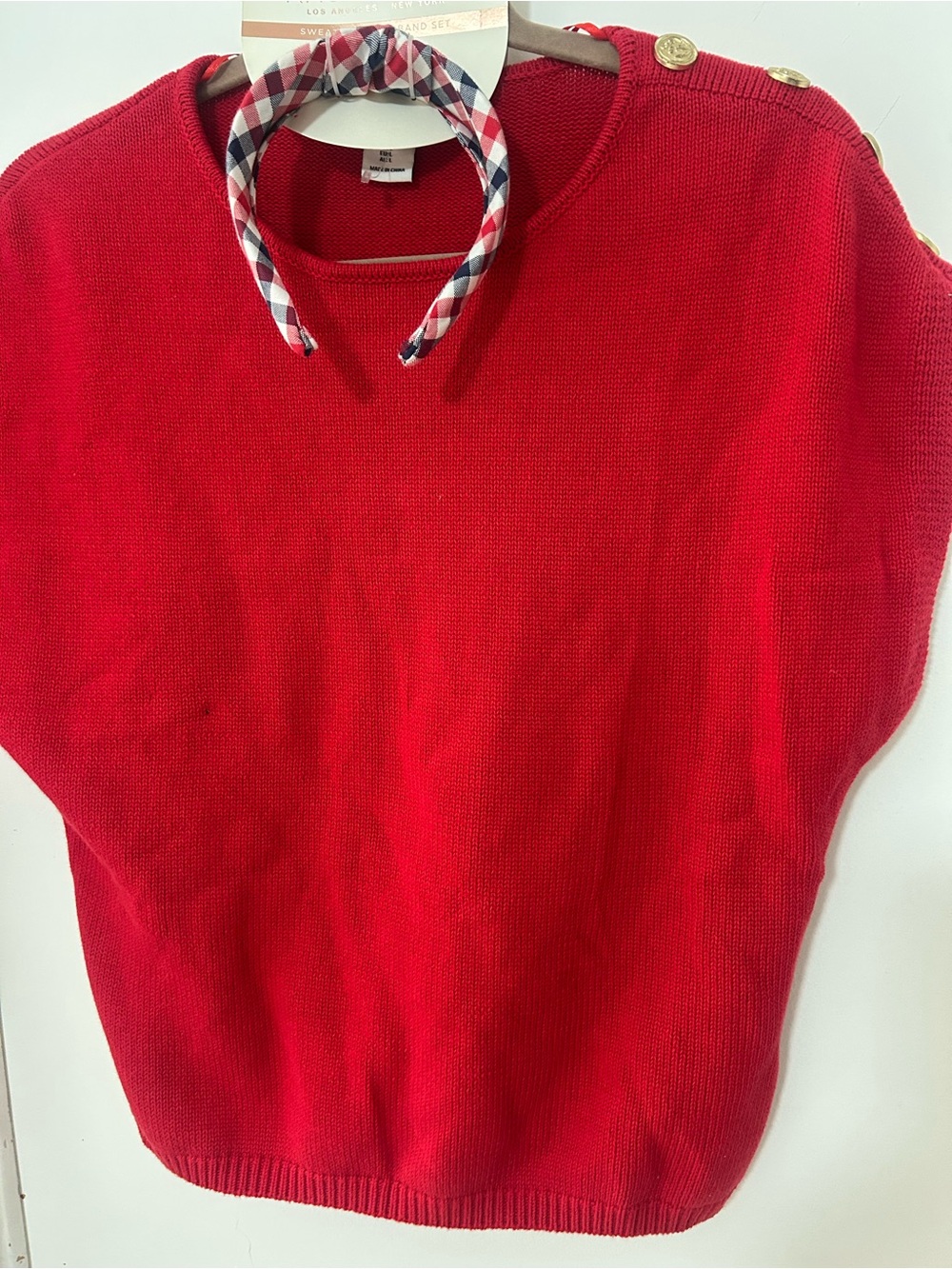 Red Button-Shoulder Knit Sweater